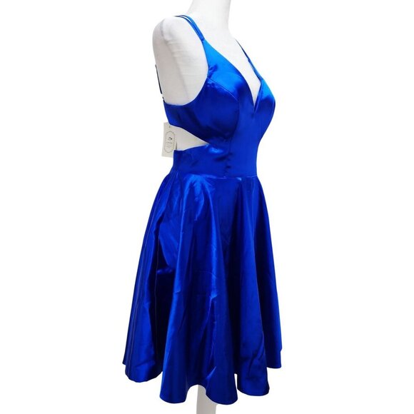 Strappy Blue Satin Fit Flare Mini Dress With Cut-Out Sides Z.Dreamer Size 6 - Picture 7 of 13